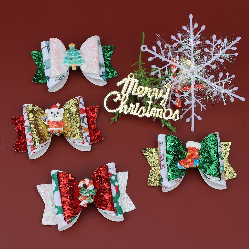 1PC-3inch-Christmas-Glitter-Hair-Bows-For-Kids-Girls-Hair-Clips-Baby-Snowman-Hairpins-Barrettes-Hairgrip-4